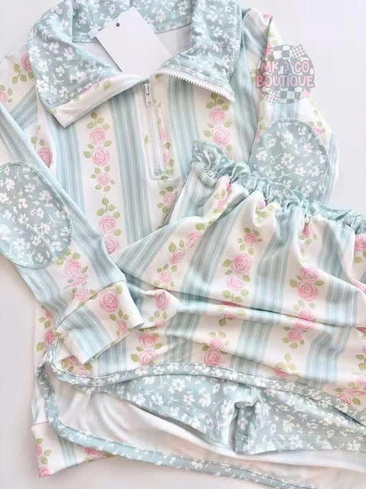 Spring Florals Quarter Zip Skirt Set