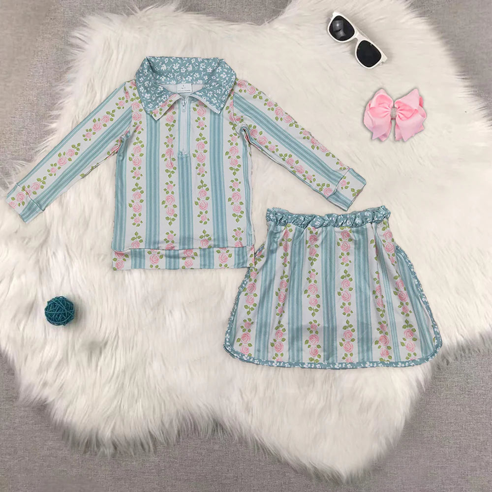 Spring Florals Quarter Zip Skirt Set