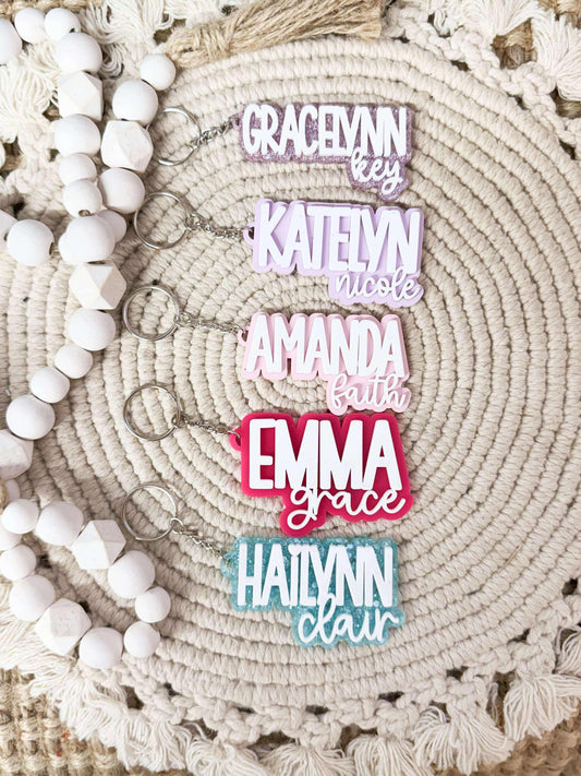 Double Layered Name Keychain/Bag tag