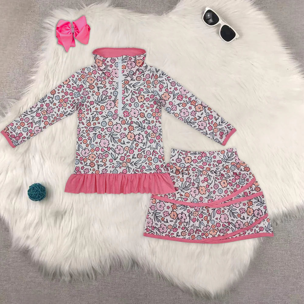 Spring Florals Quarter Zip Skirt Set