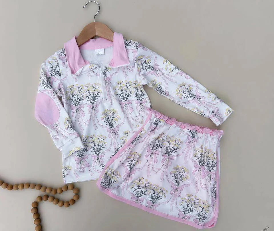 Spring Florals Quarter Zip Skirt Set