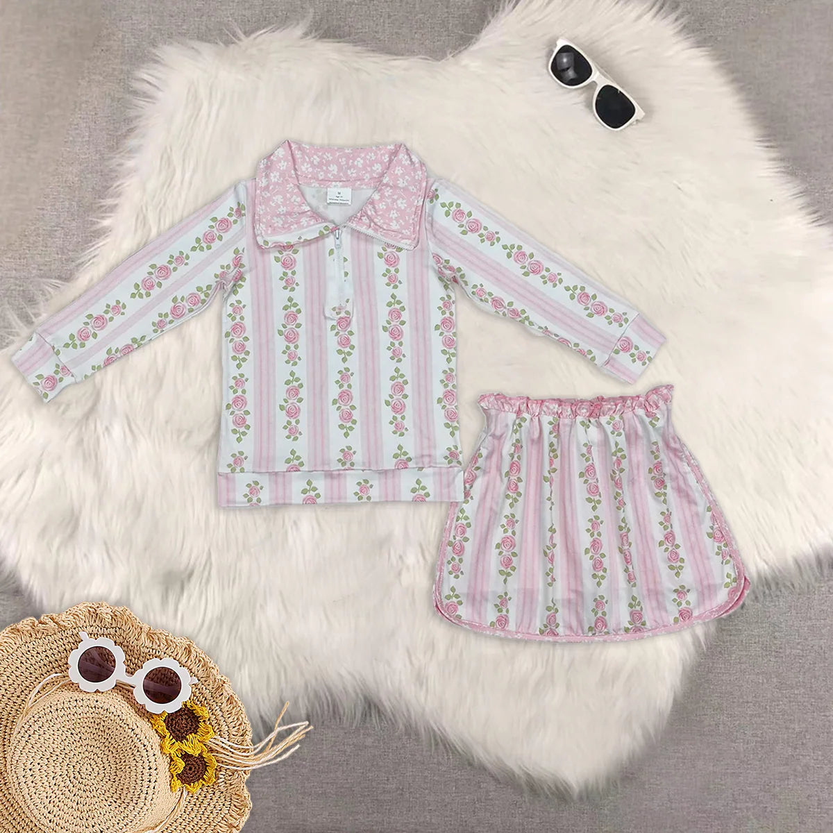 Spring Florals Quarter Zip Skirt Set